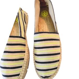 Tory Burch Yellow and Black Striped Espadrilles